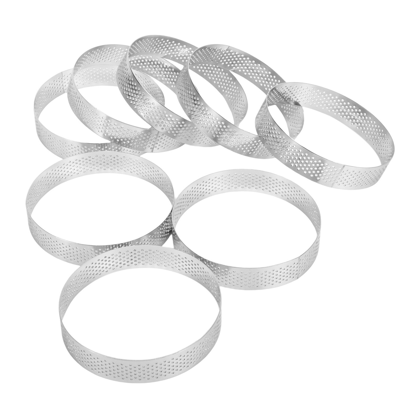 8Pcs Stainless Steel Tart , Heat- Perforated Cake Mousse  Round 3944