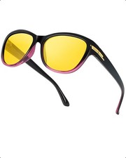 TJUTR Women  s Night Vision Driving Glasses- Polarized Yellow Tint Anti Glare ...