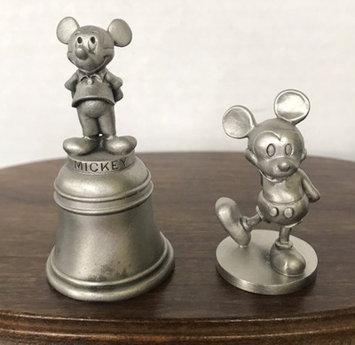 VINTAGE DISNEY MICKEY MOUSE PEWTER FIGURINE & BELL SCHMID WALT DISNEY PRODUCTION
