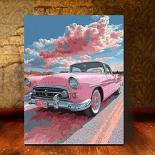 Pink Car Design Framed Canvas Stretched Ready to Hang 50x40 Home decor Gift