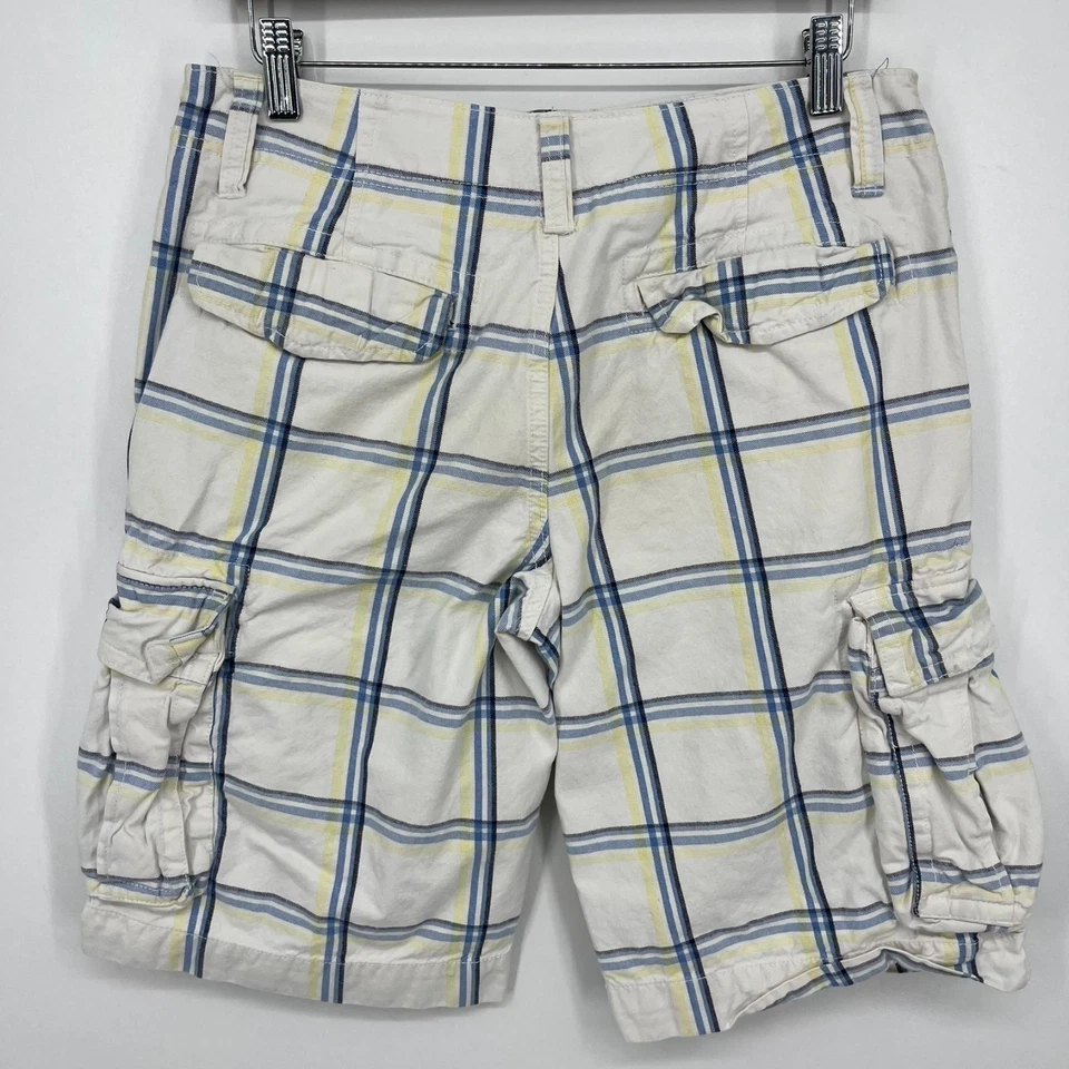 Pantalones Cortos Carga Old Navy Para Hombre Talla 29 Blanco Azul Estampado a Cuadros Bolsillos De Colección Y2K Foto 4 de 4