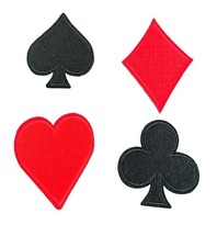 4 Playing Card Poker Suits - Red Diamond/Heart - Black Club/Spade Iron On Patch