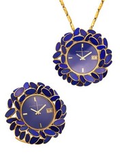 AUGUSTIN JULIA PLANA 1960 Pendant-Travel Watch In Solid 18kt Gold With Lapis