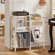 Elegant White Oak Record Player Stand with Vinyl Storage for 300 Albums
