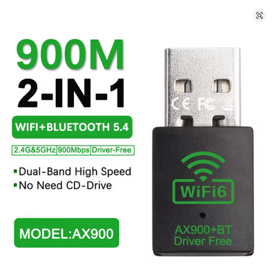 AX900 WiFi 6 Bluetooth 5.4 USB Adapter 2in1 Dongle Dual Band 2,4G & 5GHz WLAN