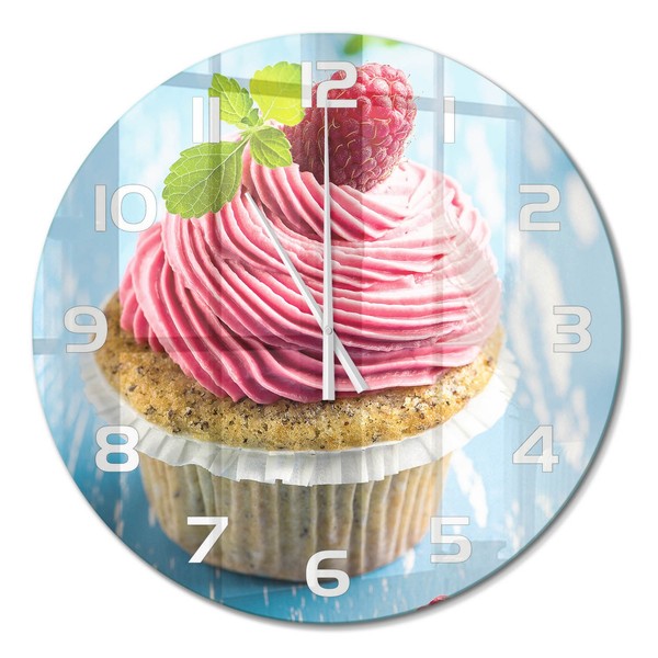 Runde Wanduhr Aus Glas Mit Leisem Uhrwerk Himbeer-Cupcake WeißE Zeiger Fi60 Cm-image