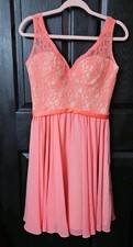 MORI LEE BRIDESMAIDS Prom Formal Coral  Nude Mini  size 10 chiffon lace