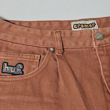 Cromer Huf. Pant Black Denim Jeans Pants Baggy Tapered Size 30 Retro 100% Cotton