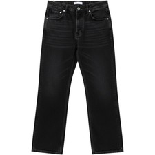 Zara Women High Rise Straight Leg Jeans Washed Black Denim Size 12 30 Waist