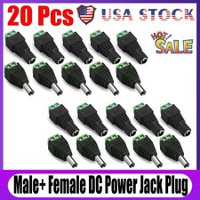 20pcs Male Female DC Power Jack Connector Adapter Plug 2.1 x 5.5mm for CCTV US