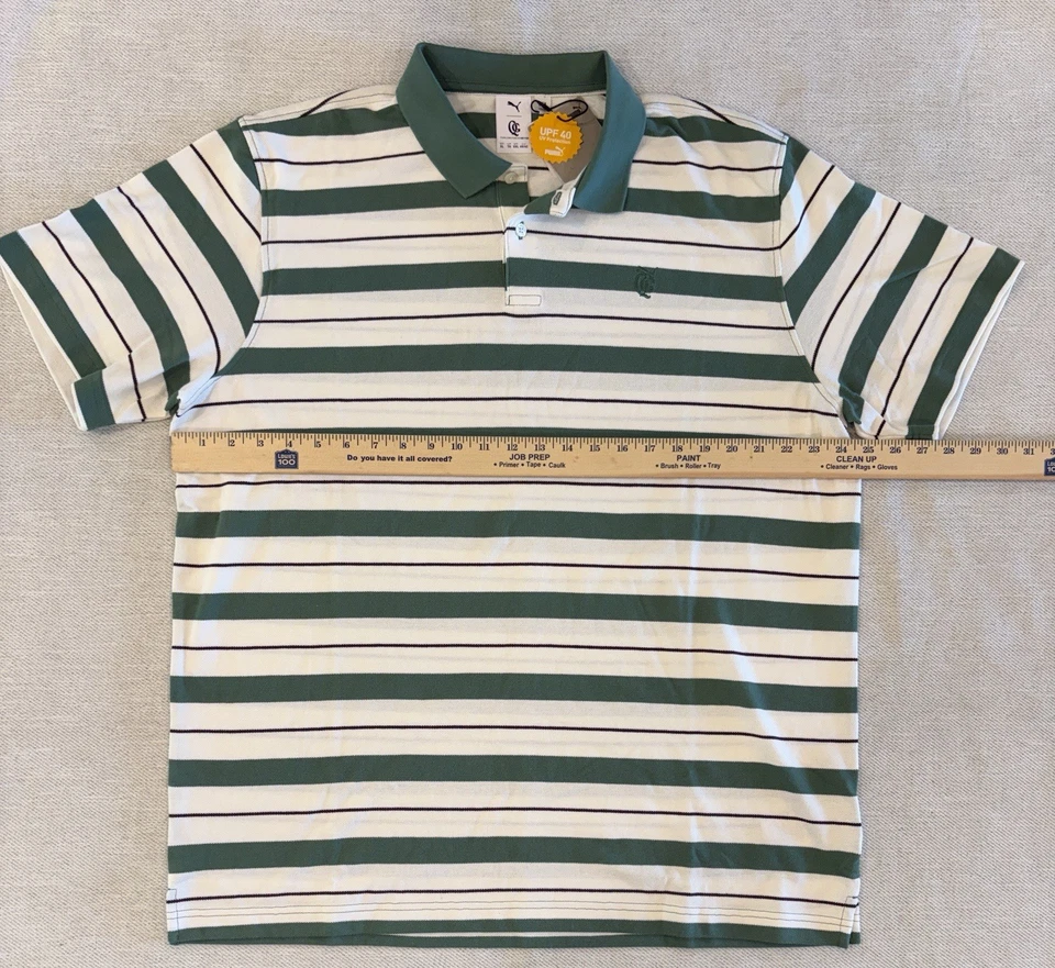 🔥New Puma x Quiet Golf Pique Stripe Polo White/Forest Men's XL ⛳⛳⛳ - Image 2 of 4
