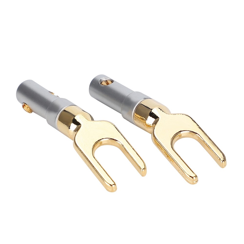 2x U Spade Speaker Plug Audio Screw Fork Connector Jack Adapter Gold Plated Pure