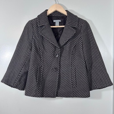 Ann Taylor Petites Brown Grey Wool Cotton Blend Cropped Blazer Jacket 4P