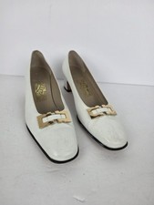 Vintage Salvatore Ferragamo White Pumps Heel Shoes 8.5 2 A