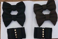 VTG Womens Shoe Clips-Black  Brown Solid Bows  Black Grosgrain w/Gold Hobnails