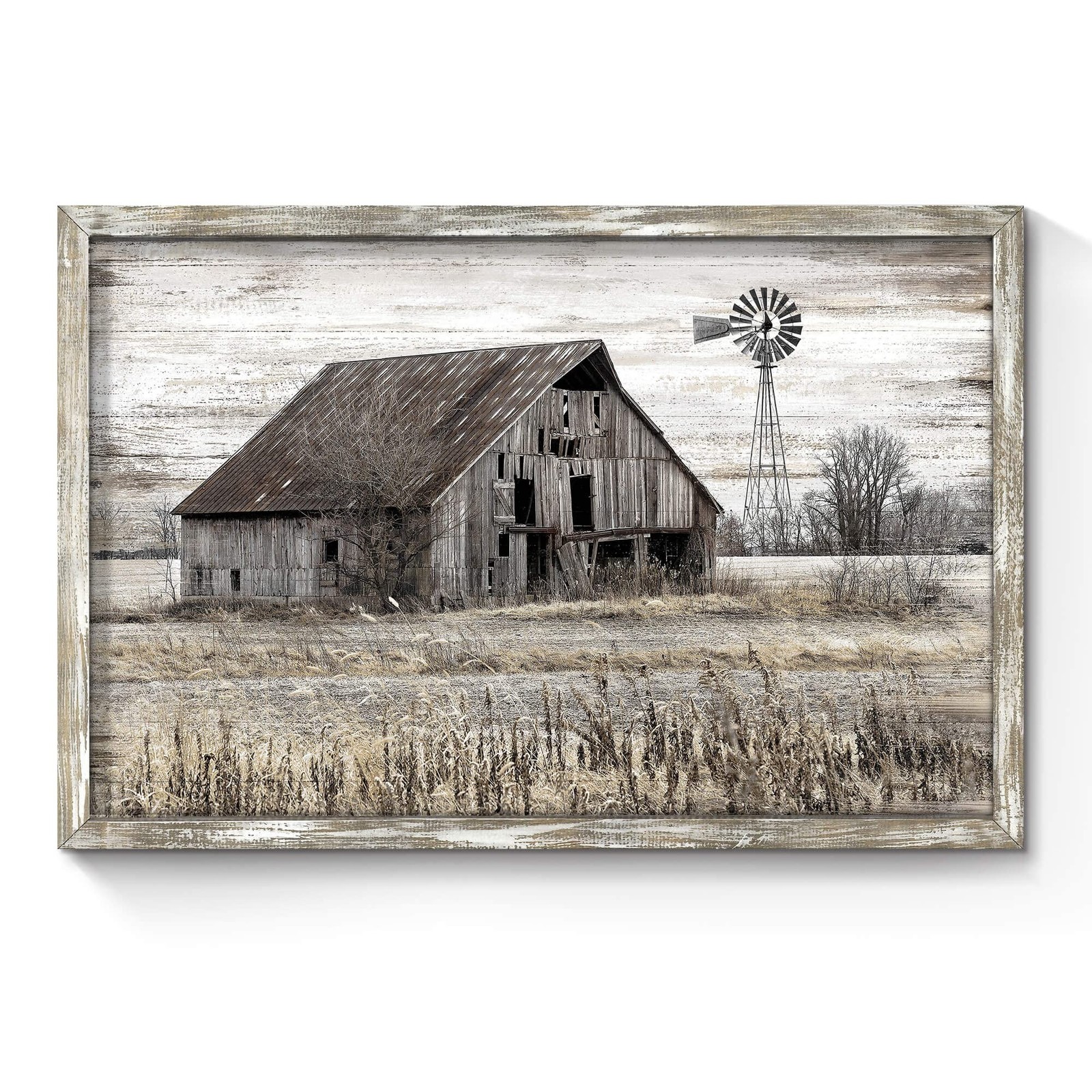 Bedroom Rustic Wood Wall Art:Vintage Farmhouse Office Artwork Old Barn Windmi...