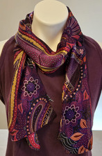 JONES NEW YORK Scarf Bright Shiny Paisley Purple Pink Gold Blue Red LONG 10x58