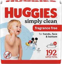 Huggies Simply Clean Unscented Baby Diaper Wipes, 3 Flip-Top Packs 192 Wipes To