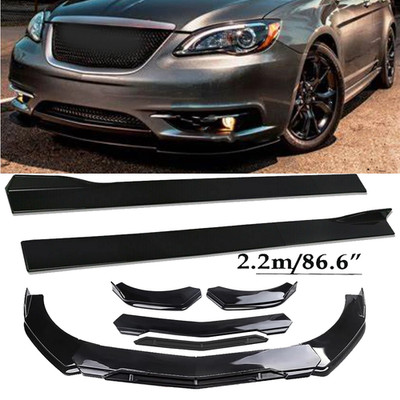 For Chrysler 200 11-2017 Glossy Black Front Bumper Lip Splitter+Side Skirts Kit