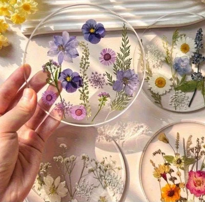 Flower Printer Acrylic Coasters Indoor Outdoor Tableware 4 Pcs Spring Gift - Image 1 of 4