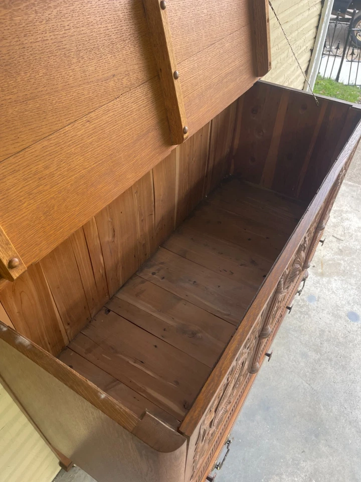 Antigua manta victoriana de 1890 cara viento norte roble/cedro cofre Foto 2 de 4