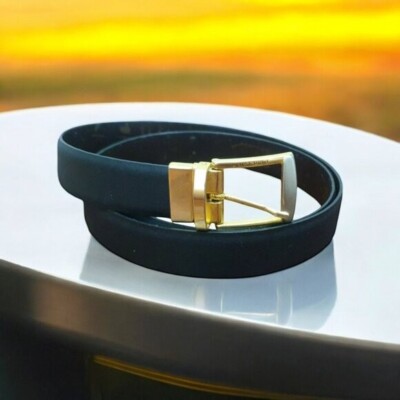 PIERRE CARDIN Belt Black/Brown Cowhide Leather/Brass Buckle