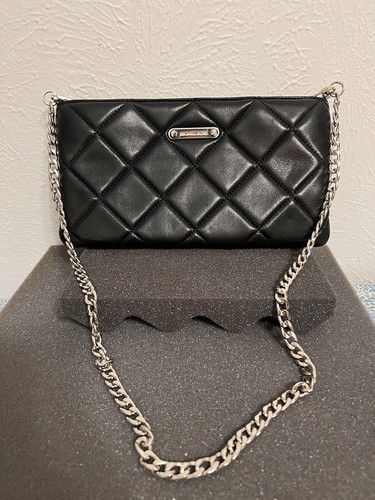Michael Kors Black Quilted Card Holder Wallet Leather Shoulder Crossbody Bag