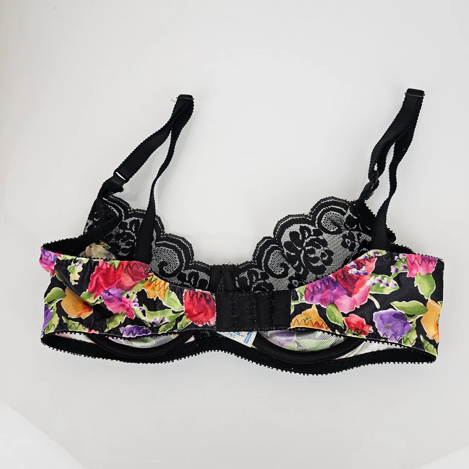 Sujetador con aros vintage Maidenform negro floral Chantilly 7387 de encaje nailon 34C Foto 2 de 3
