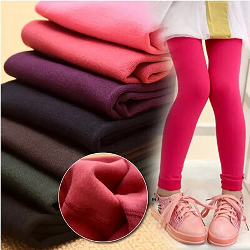 Kids Thermal Fleece Lined Leggings Winter Slim Trousers Pants Girls  Colorful DIY