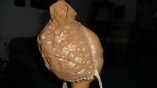 31 ANTIQUE vtg BROWN HAND EMBROIDERED DESIGN cotton BONNET hat 14'' Childs