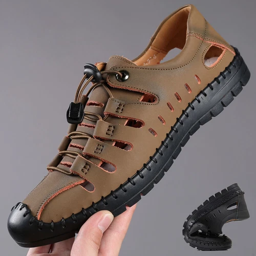 Herren Echtleder Sandalen Schuhe Sommer Strand Freitzeit Pantoffel Leder S60 - Bild 3 von 14