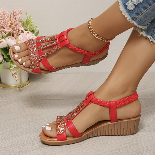 Sandali moda estate donna 2024 strass tempo libero scarpe basse bohemien - Foto 46 di 54
