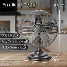 Ventilador de mesa clásico de metal Lasko - R12210 - 12" - negro