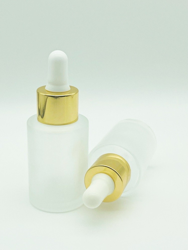 30ml NEW Empty Frosted Flat Shoulder Dropper Bottle Shiny Gold Top Skincare DIY
