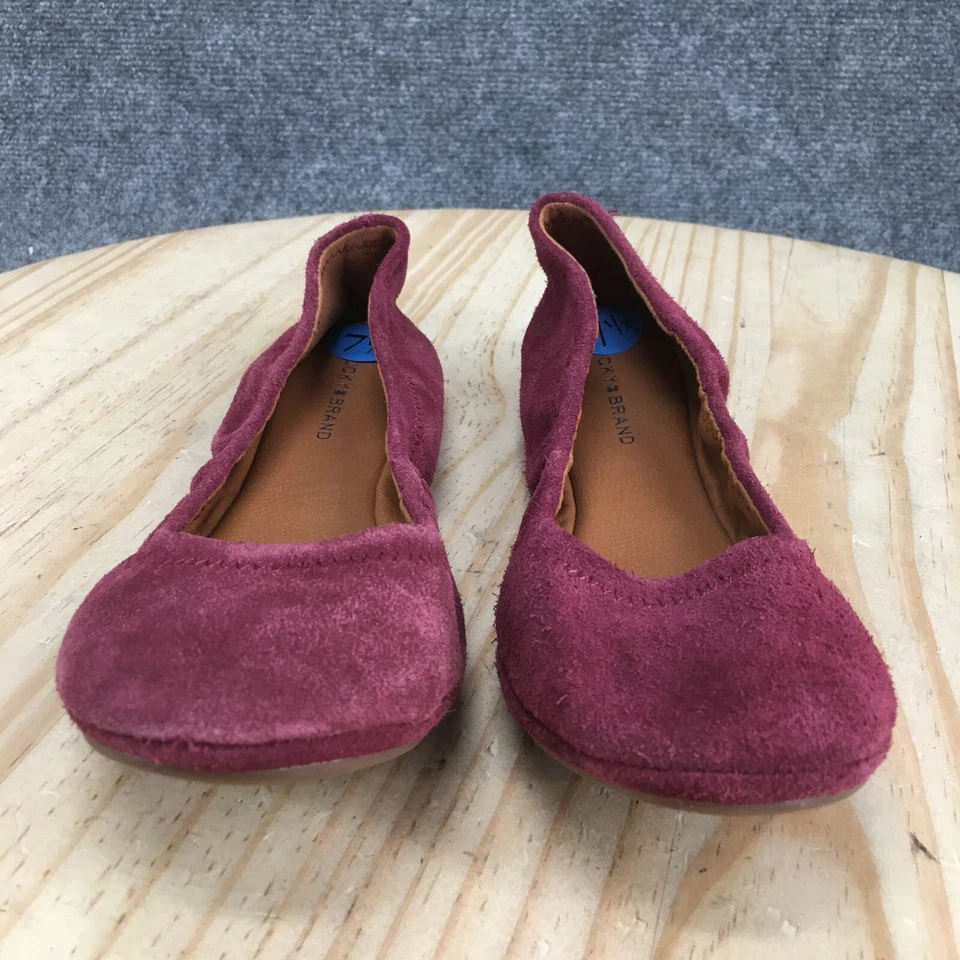 Zapatos planos de ballet Lucky Brand para mujer 7,5 M Erin sin cordones gamuza borgoña NUEVO Foto 4 de 4