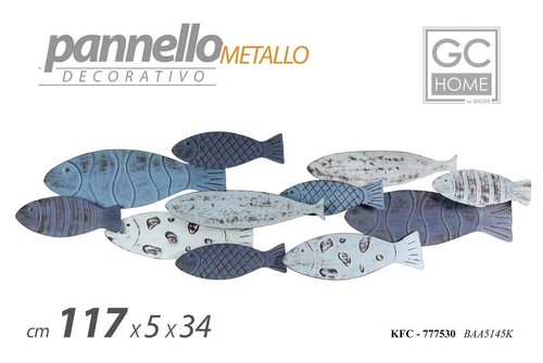 QUADRO METALLO PARETE PANNELLO DECORATIVO ARREDO PESCI PESCE BLU 117*5*34 CM - Foto 8 di 11