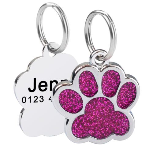 Paw Glitter Personalized Dog Tags Free Engraved Cat Pet Puppy Kitten Name Number - Picture 9 of 19