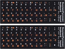 2PCS Russian Keyboard Stickers, Cyrillic English Alphabet, Orange Font for PC/La