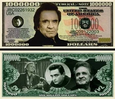 Johnny Cash Million Dollar Bill Play Funny Money Novelty Note + FREE SLEEVE