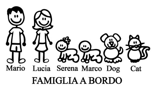 ADESIVO FAMIGLIA VINILE A BORDO PERSONALIZZATO STAMPA PERSONALIZZATA AUTO BIANCO - Foto 12 di 12
