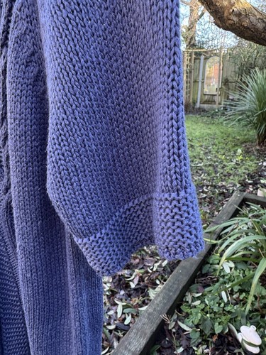 Woman M&S INDIGO UK 12 EU 40 Long Short Sleeved Cardigan Top Blue Cable Knit - Picture 4 of 12