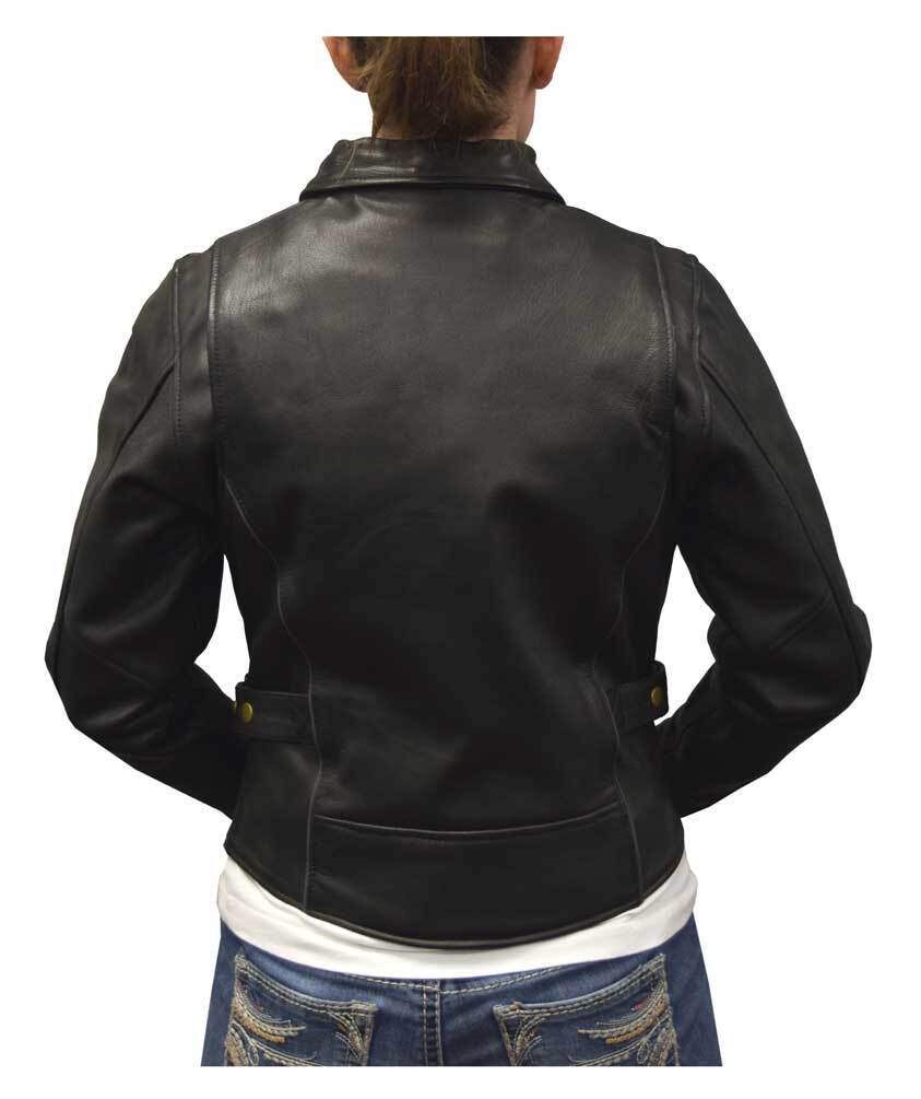 Redline Women's Goat Leather Black Reflective Piping Motorcycle