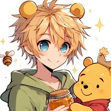 Winnie the Pooh Anime Guy V8 AI Art Image Digital Download 2048 x 2048 Pixels