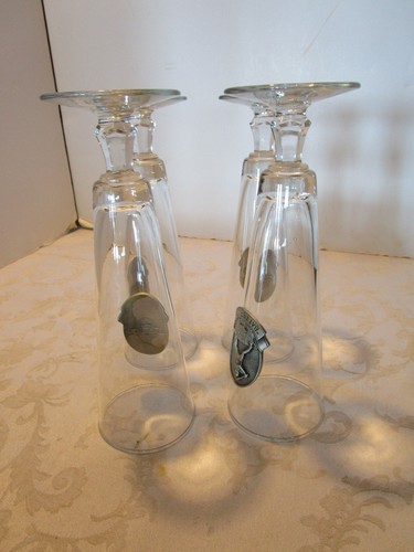 Vintage Glass 4-Pilsner Beer w/ FORT Pewter Baseball Medallions 10 Oz. NOS 1980s - Picture 10 of 12