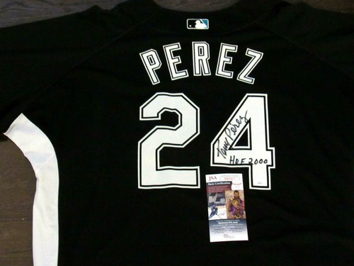 TONY PEREZ HOF 2000 MIAMI MARLINS RED SIGNED AUTO AUTHENTIC MAJESTIC JERSEY JSA - Picture 4 of 5