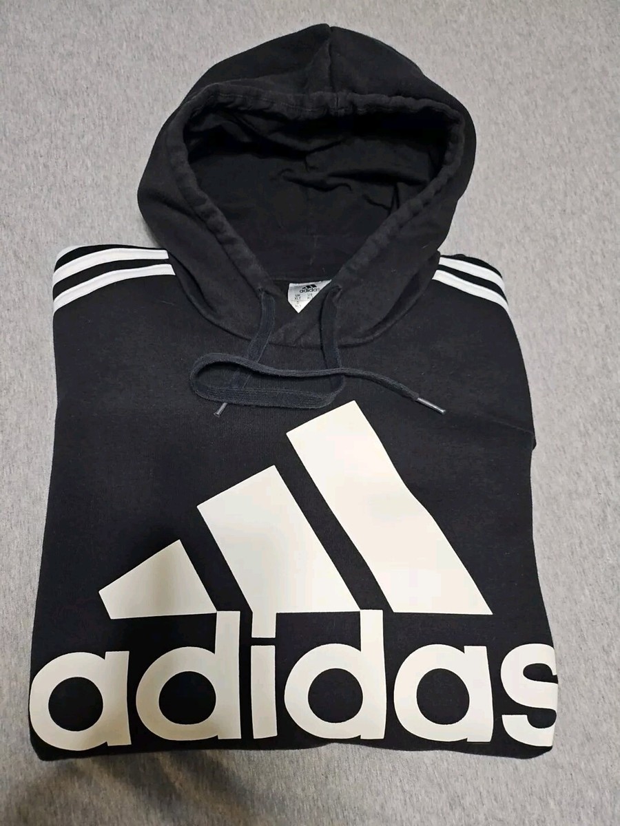 Mens ADIDAS Pullover Hoodie Sweatshirt/ Black With White Stripe