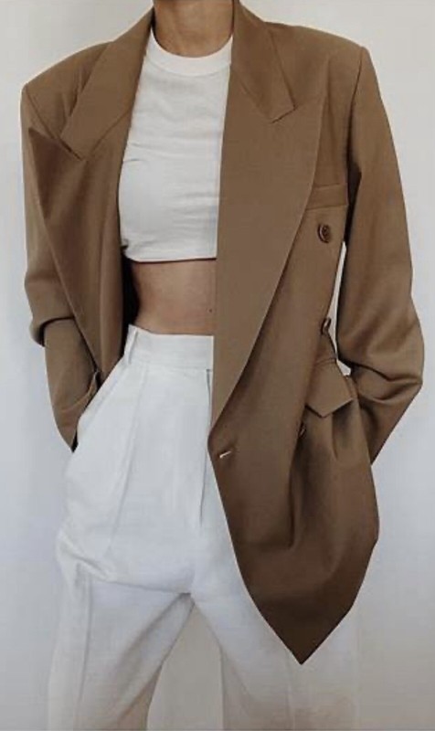 Envelope 1976 Beige Gerona Double- Breasted Wool Crepe Blazer 38 ( M-L)
