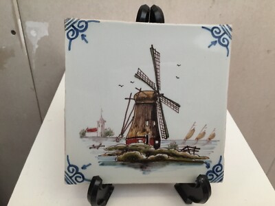 FREE SHIPMENT Unique polychrome TILE MAKKUM Tichelaar Delft Holland mill 1