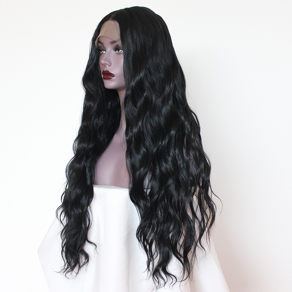 Long Loose Wavy Synthetic Lace Front Wigs As Human Hair Heat  display picture 1