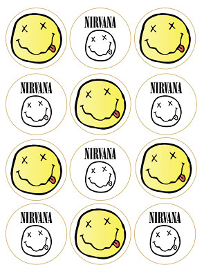 set of 12 Nirvana edible wafer paper image rounds, PRE CUT,  choose size